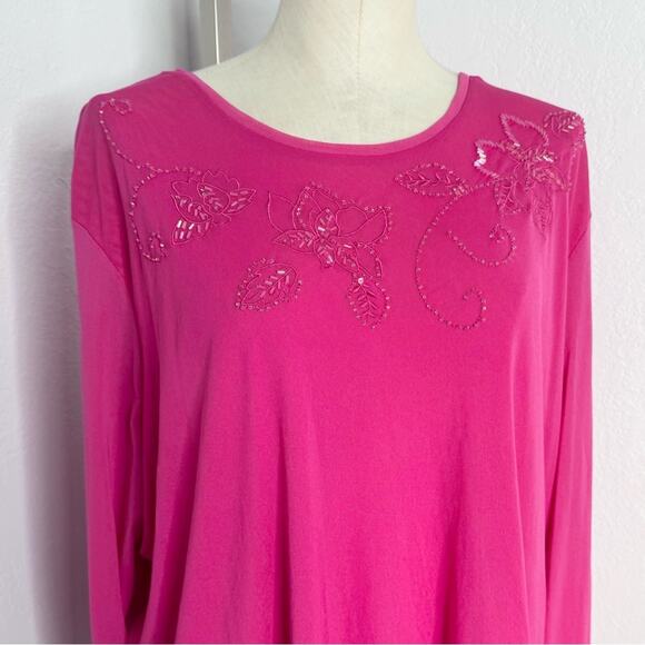 Y2K Mesh Pink Beaded Top Long Sleeve Plus Size 3X - Picture 2 of 8